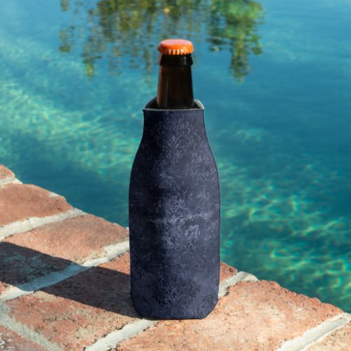 Velvety Navy Damask  Dark Blue Grunge Baroque Bottle Cooler