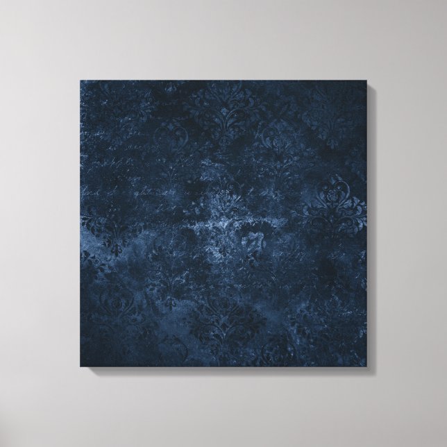 Velvety Navy Damask | Dark Blue Grunge Baroque Canvas Print (Front)