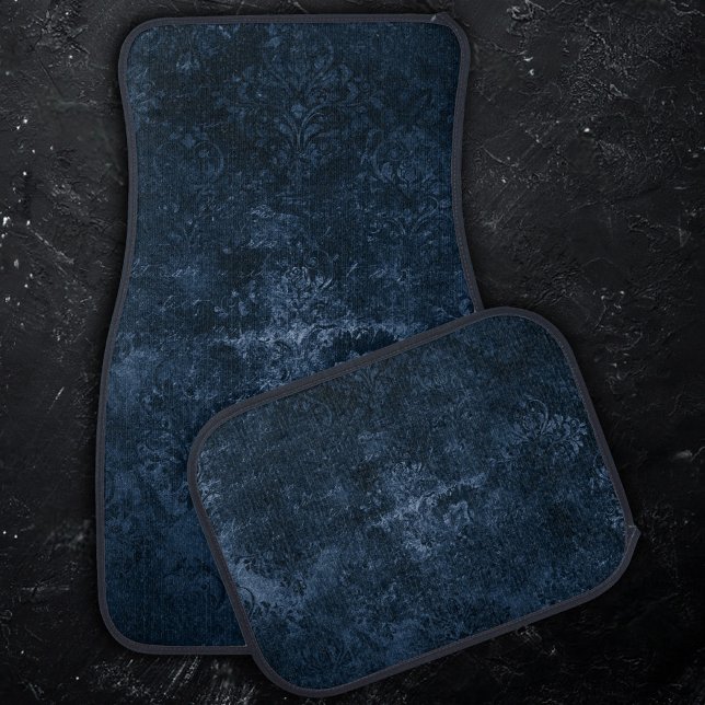 Velvety Navy Damask | Dark Blue Grunge Baroque Car Floor Mat (Creator Uploaded)