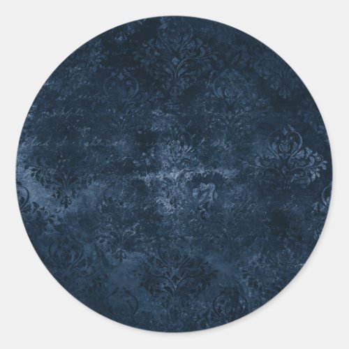 Velvety Navy Damask  Dark Blue Grunge Baroque Classic Round Sticker