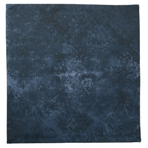 Velvety Navy Damask Dark Blue Grunge Baroque Cloth Napkin