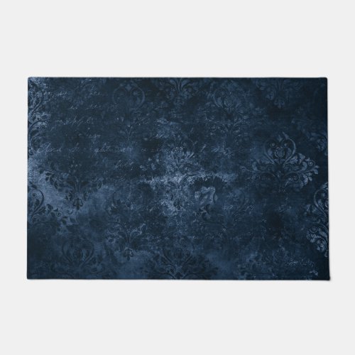 Velvety Navy Damask  Dark Blue Grunge Baroque Doormat