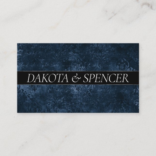 Velvety Navy Damask | Dark Blue Grunge Baroque Enclosure Card (Front)