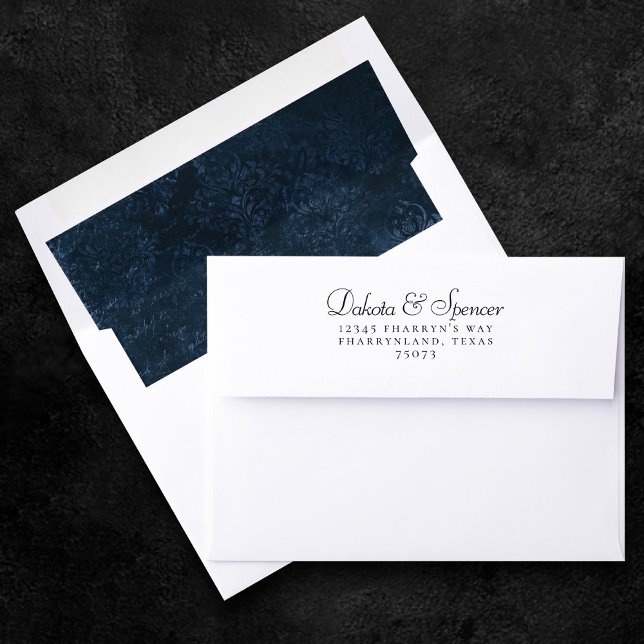 Velvety Navy Damask | Dark Blue Grunge Baroque Envelope Liner (Creator Uploaded)