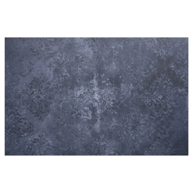 Velvety Navy Damask | Dark Blue Grunge Baroque Fabric (Yard)