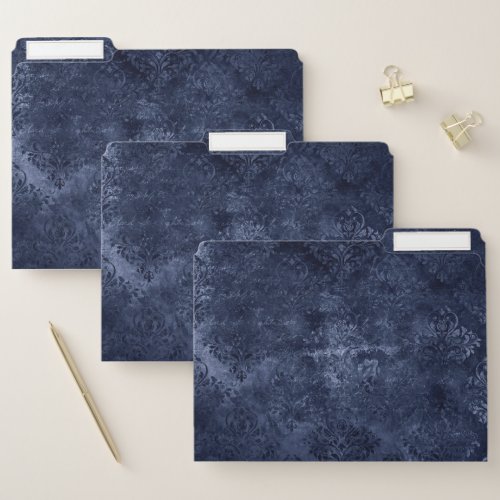 Velvety Navy Damask  Dark Blue Grunge Baroque File Folder