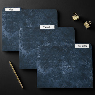 Velvety Navy Damask | Dark Blue Grunge Baroque File Folder