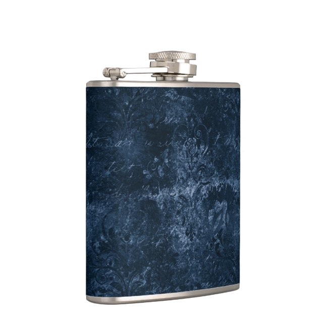 Velvety Navy Damask | Dark Blue Grunge Baroque Flask (Right)