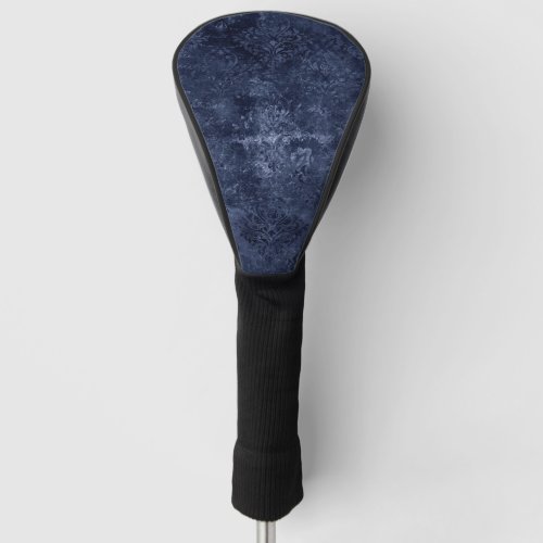 Velvety Navy Damask  Dark Blue Grunge Baroque Golf Head Cover