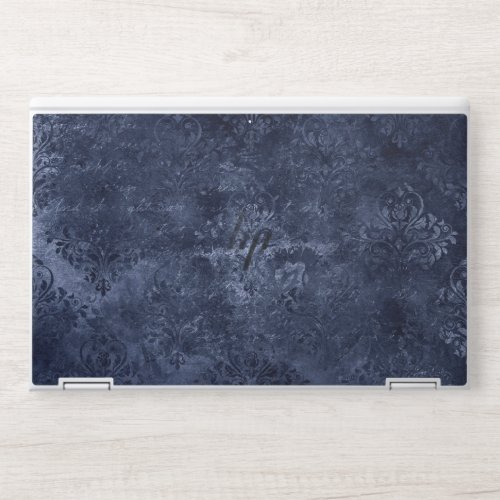 Velvety Navy Damask  Dark Blue Grunge Baroque HP Laptop Skin