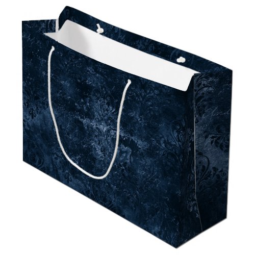 Velvety Navy Damask  Dark Blue Grunge Baroque Large Gift Bag