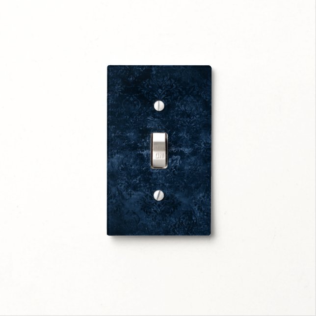Velvety Navy Damask | Dark Blue Grunge Baroque Light Switch Cover (In Situ)
