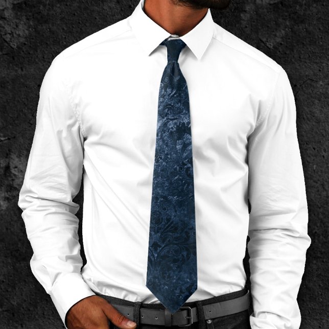 Velvety Navy Damask | Dark Blue Grunge Baroque Neck Tie (Creator Uploaded)