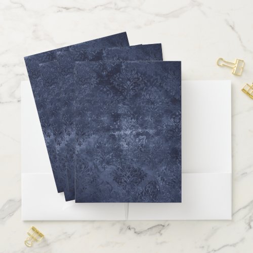 Velvety Navy Damask  Dark Blue Grunge Baroque Pocket Folder