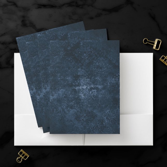 Velvety Navy Damask | Dark Blue Grunge Baroque Pocket Folder (Creator Uploaded)