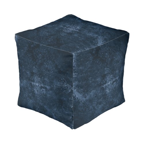 Velvety Navy Damask  Dark Blue Grunge Baroque Pouf