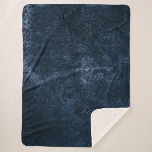 Velvety Navy Damask Dark Blue Grunge Baroque Sherpa Blanket