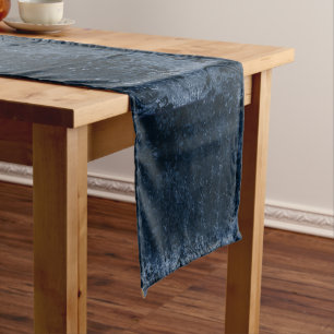 Velvety Navy Damask Dark Blue Grunge Baroque Short Table Runner