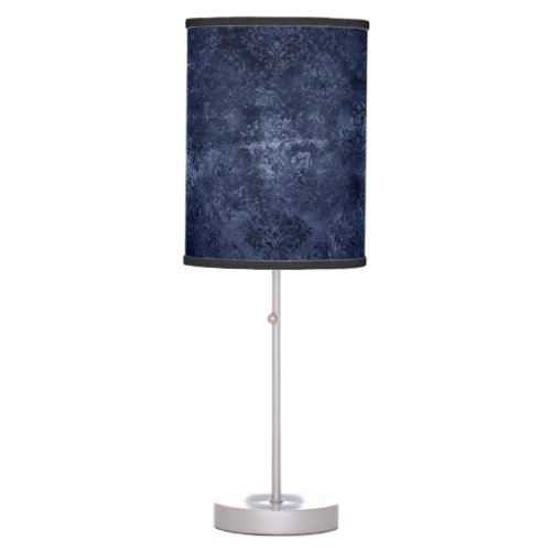 Velvety Navy Damask  Dark Blue Grunge Baroque Table Lamp
