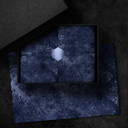 Velvety Navy Damask | Dark Blue Grunge Baroque Tissue Paper