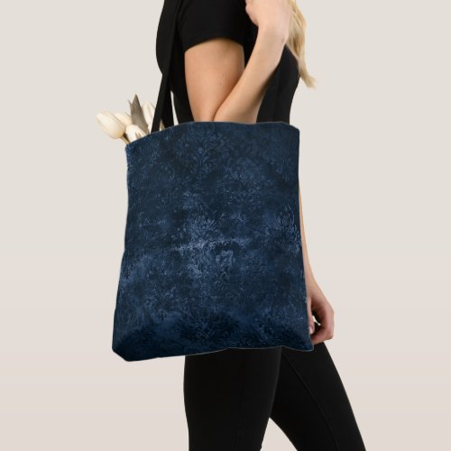 Velvety Navy Damask  Dark Blue Grunge Baroque Tote Bag