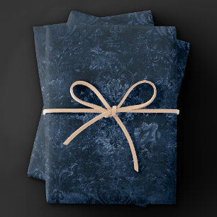 Velvety Navy Damask   Dark Blue Grunge Baroque Wrapping Paper Sheets