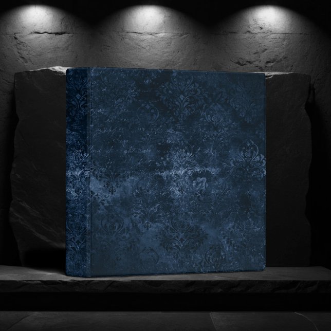 Velvety Navy Damask | Dark Blue Grunge Floral 3 Ring Binder (Creator Uploaded)