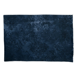 Velvety Navy Damask | Dark Blue Grunge Floral Pillow Case