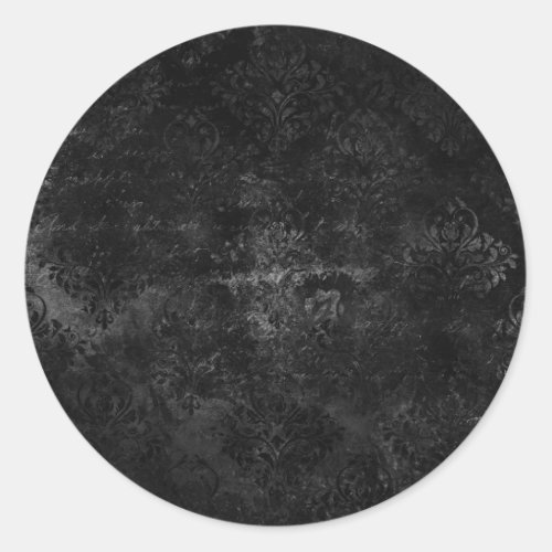 Velvety Onyx Damask  Black Vampy Grunge Baroque Classic Round Sticker