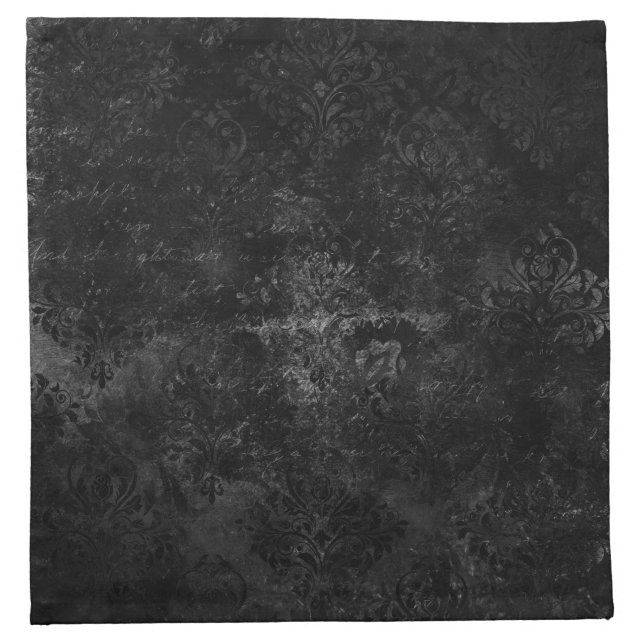 Velvety Onyx Damask | Black Vampy Grunge Baroque Cloth Napkin (Front)