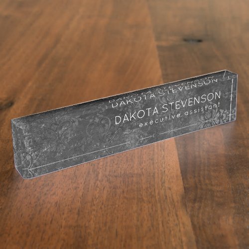 Velvety Onyx Damask  Black Vampy Grunge Baroque Desk Name Plate