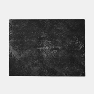 Velvety Onyx Damask   Black Vampy Grunge Baroque Doormat