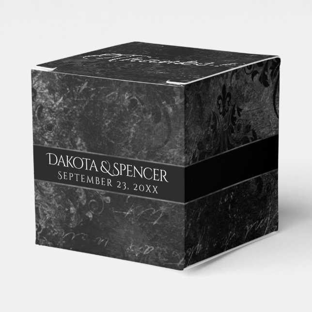 Velvety Onyx Damask | Black Vampy Grunge Baroque Favor Boxes (Front Side)