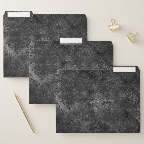 Velvety Onyx Damask  Black Vampy Grunge Baroque File Folder