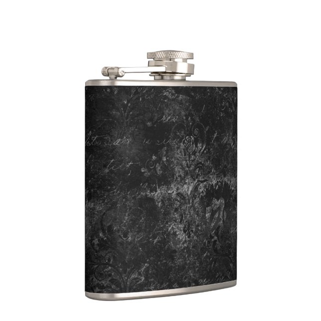 Velvety Onyx Damask | Black Vampy Grunge Baroque Flask (Right)
