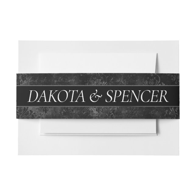Velvety Onyx Damask | Black Vampy Grunge Baroque Invitation Belly Band (Front Example)