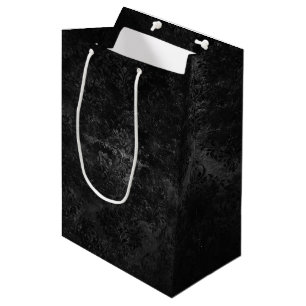 Velvety Onyx Damask   Black Vampy Grunge Baroque Medium Gift Bag