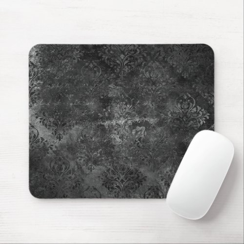 Velvety Onyx Damask  Black Vampy Grunge Baroque Mouse Pad