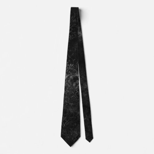 Velvety Onyx Damask  Black Vampy Grunge Baroque Neck Tie