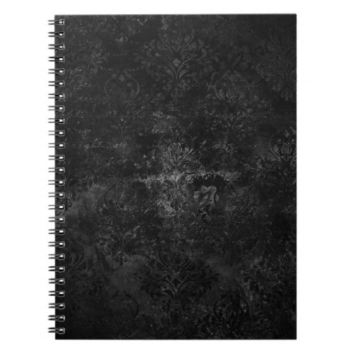 Velvety Onyx Damask  Black Vampy Grunge Baroque Notebook