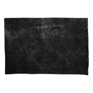 Velvety Onyx Damask Black Vampy Grunge Baroque Pillow Case