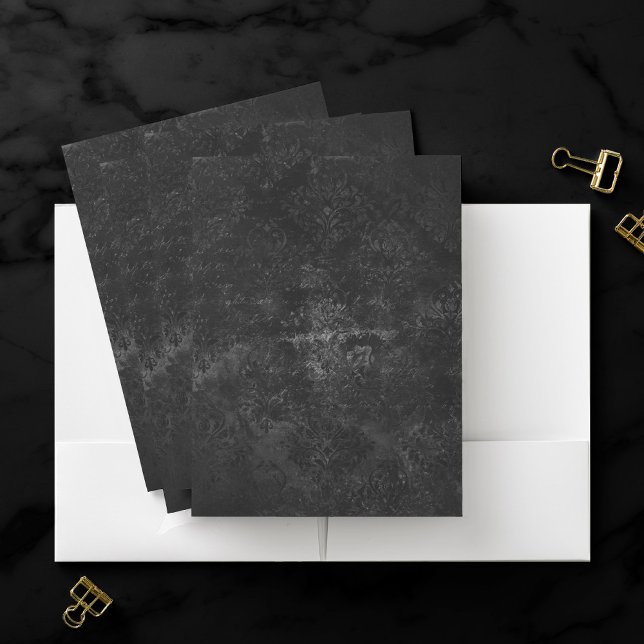 Velvety Onyx Damask | Black Vampy Grunge Baroque Pocket Folder (Creator Uploaded)