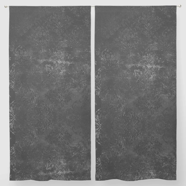 Velvety Onyx Damask | Black Vampy Grunge Baroque Sheer Curtains (Pair)