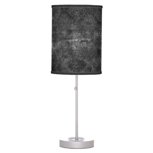 Velvety Onyx Damask  Black Vampy Grunge Baroque Table Lamp