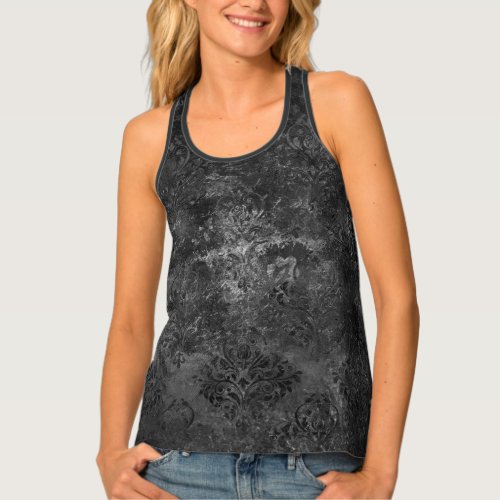 Velvety Onyx Damask  Black Vampy Grunge Baroque Tank Top