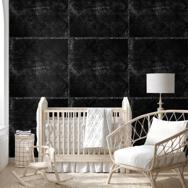 Velvety Onyx Damask | Black Vampy Grunge Baroque Wallpaper (Kids)