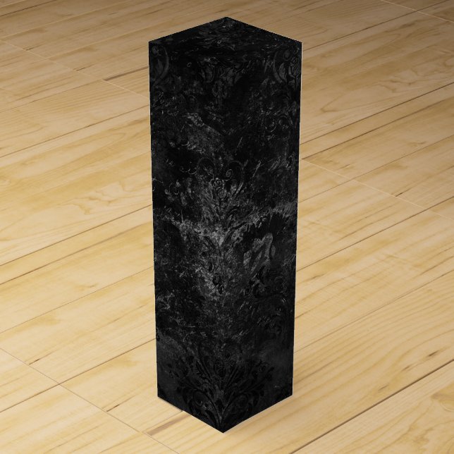 Velvety Onyx Damask | Black Vampy Grunge Baroque Wine Box (Front)