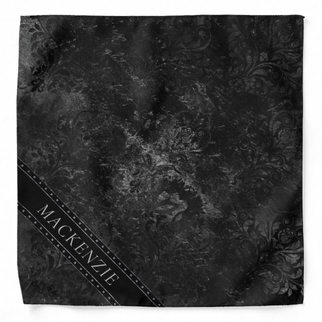 Velvety Onyx Damask | Black Vampy Grunge Custom Bandana (Front)
