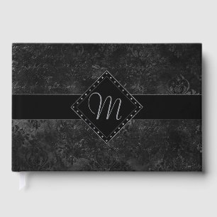 Velvety Onyx Damask   Black Vampy Grunge Custom Guest Book