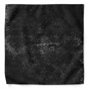 Velvety Onyx Damask   Black Vampy Grunge Floral Bandana